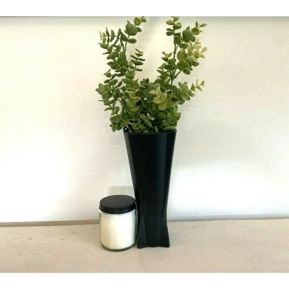 Geometric Glass Vase Black 9" Minimalist Boho Decor Hand Painted Cute Gift